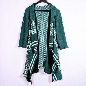 Green Tribal Long Wrap Cardigan Women's Medium